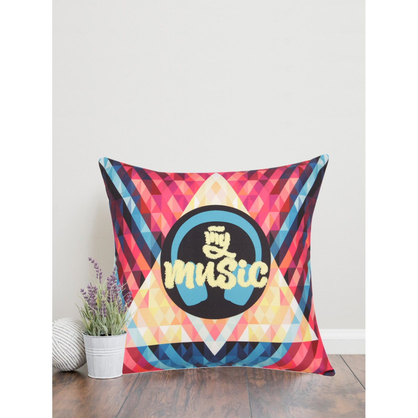 Music Printed Cushion Cover 16x16 Inch With Embroidery