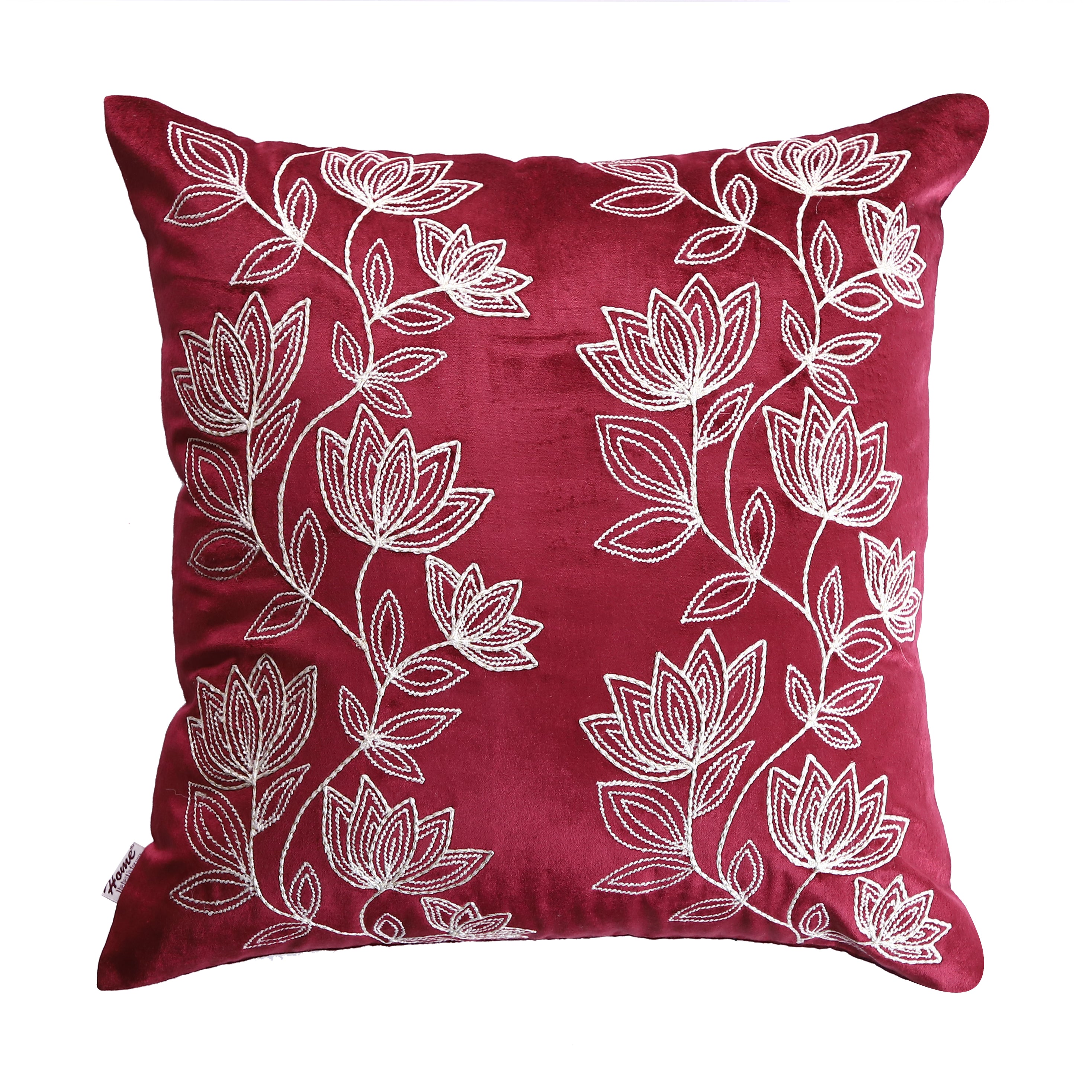 Petal Bliss Embroidered Elegance 18x18 Inch Cushion Cover