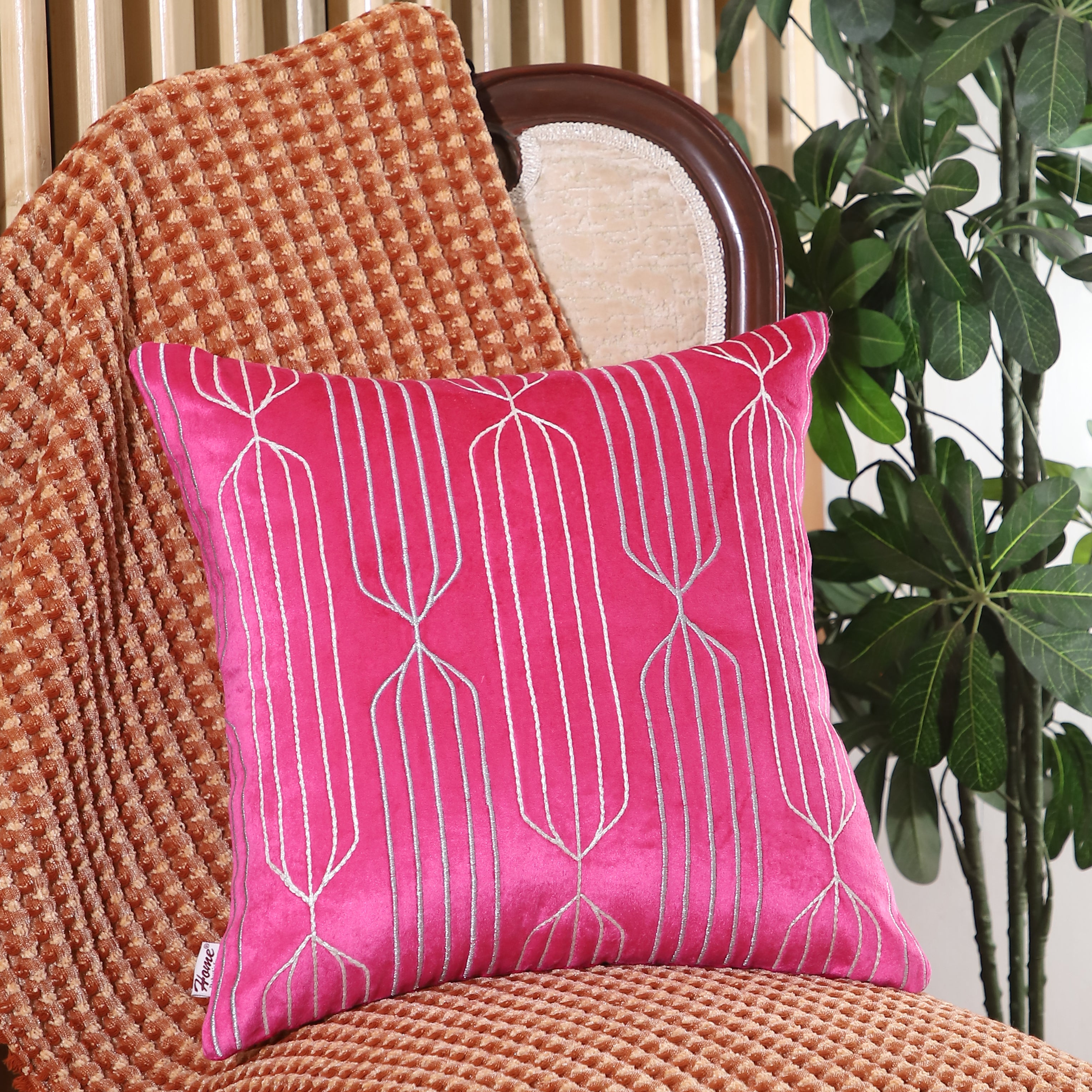 Fuchsia Fusion Cord Embroidery 16x16 Inches Cushion Cover